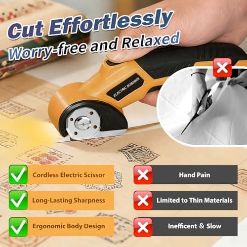 Electric Scissors, Cardboard Box Cutter with Safety Lock & LED Light, 2000mAh Battery, Tungsten Steel Blade, Storage Bag and Box, Suitable for Fabric Carpet Carton Plastic Leather Cloth - Thumbnail 4