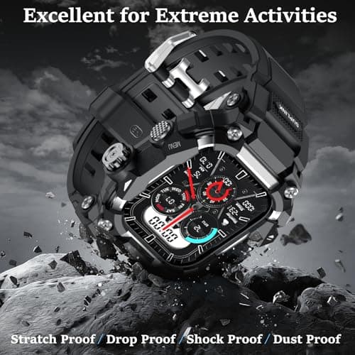 SUPLINK Rugged Case with Band for 45mm Apple Watch Bands for Men, Compatible with Apple Watch Series 9/8/7 Band, Enhanced Protective Bumper Cover for iWatch Bands Men (Silver) - Thumbnail 5