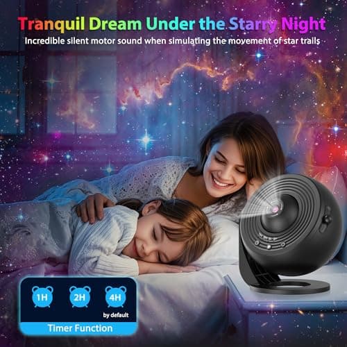 Galaxy Projector for Bedroom, HD Image Star Projector Galaxy Light Adjustable Knob, 13 Film Discs Planetarium Projector for Kids, 360° Rotating 1/2h Timer Simple 3-Button Control - Thumbnail 5