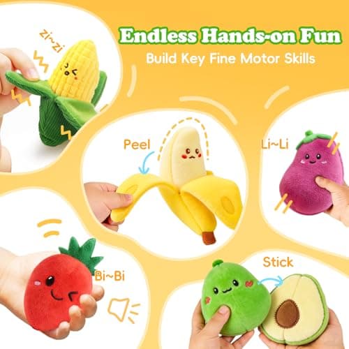 SAIMAND Baby Toys 6–12 Months, 16PCS My First Fruit Vegetable Sensory Toys for Babies Infants, Color Sorting Play Food with Crinkle & Rattle, Montessori Toys for 1 Year Old Toddlers Boys Girls - Thumbnail 2