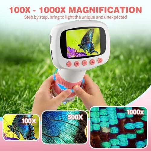 Pocket Kids Microscope for Over 3 Years Old, 1000X Handheld Microscope for Kids w/2''IPS Digital, Photo Video Mini Portable Microscopes, Science Edu Digiscope,Christmas Birthday Gifts for Kids - Thumbnail 2
