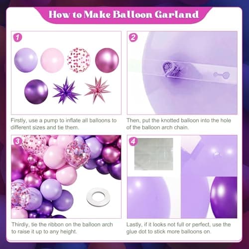 Pink and Purple Balloons Arch Kit, 140Pcs Metallic Rose Light Purple Pink Balloon Garland Arch Kit Confetti Balloons with Stars for Wedding Bridal Shower Butterfly Birthday Party Decorations - Thumbnail 5