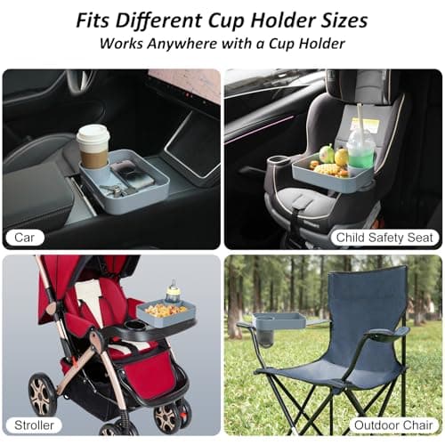 2Pack Car Seat Snack Tray for Kids, Mess-Free Square Travel Tray Cup Holder Snack Tray, Durable Car Food Tray for Toddlers, Universal Fit Kids Travel Road Trip Essentials (2, Grey) - Thumbnail 4