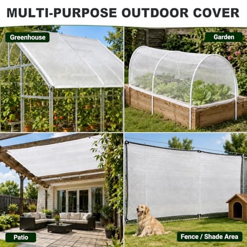 50% Shade Cloth for Garden, White Outdoor Sun Protection Mesh with Grommets, Breathable Patio Screen for Pergola, Chicken Run & Kennel Cover (6x12ft) - Thumbnail 6