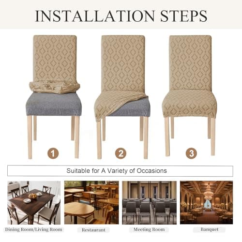 Genina Waterproof Chair Covers for Dining Room Set of 6, Removable Washable Chair Slipcover Protectors, Large Khaki - Thumbnail 6