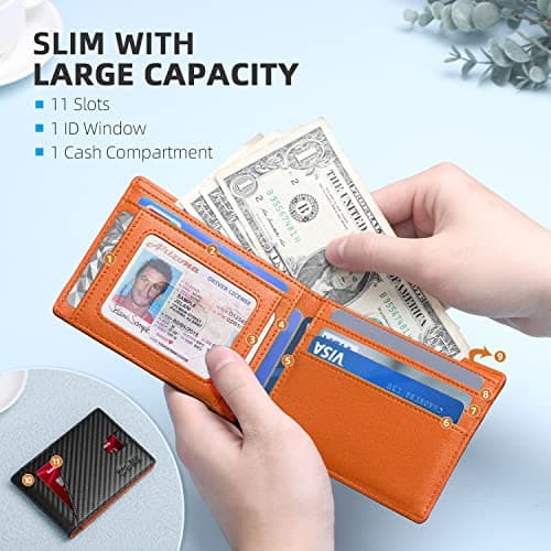 Zitahli Bifold Wallets for Men - Slim RFID Leather Credit Card Holder for 6-11 Cards, Minimalist Thin Wallet with ID Window & Cash Slot,Front Pockt Carteras Para Hombres, Birthday Gifts for Men - Thumbnail 3