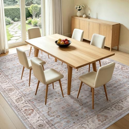 WITSHOCK 8x10 Area Rugs Living Room: Washable Large Neutral Vintage Soft Rug Stain Resistant Non-Slip Farmhouse Indoor Low Pile Floor Carpet for Bedroom Nursery Office(Blue Gray) - Thumbnail 4