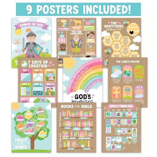 Hadley Designs Sunday School Decorations for Classroom –9 Bible Posters for Kids, Books of the Bible, 10 Commandments, Bible Timeline Chart, Fruits of the Spirit, Kraft Christian Classroom Decor - Thumbnail 3