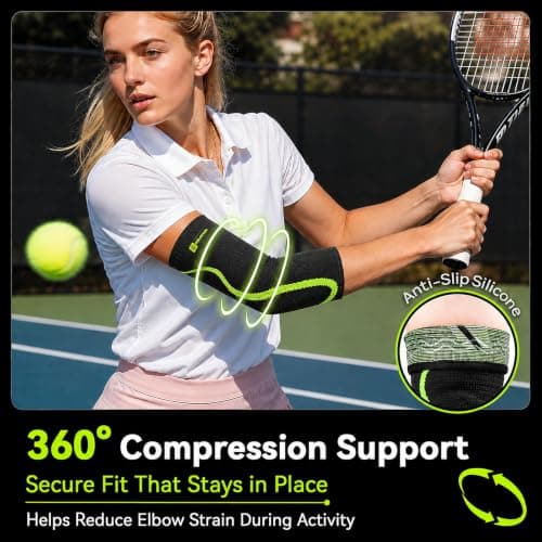 Elbow Brace Support with Gel Pads Breathable Elbow Compression Sleeve for Men & Women 4D Knit Elbow Sleeve for Golfer's, Tennis Elbow, Tendonitis, Reduce Joint Pain During Any Activity(Black, Large) - Thumbnail 4