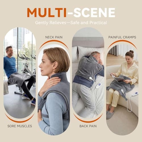 reliefRX Mothers Day Gifts Snug-Fit Heating Pad for Neck,Shoulders & Back - 4-Strap Ultra Secure Fit, CoreMatrix™ Rapid Heating, Pain Relief, Soft Washable Fabric, 6 Heat, 4 Timers- Gray - Thumbnail 4