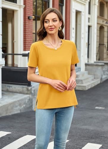 Herou Women's Tops Round Neck Short Sleeve Cute T Shirts Flowy Casual Teen Girls Tees Summer Ginger XX-Large - Thumbnail 2