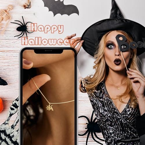 Halloween Basket Stuffers, Halloween Necklace with Spider Web Gold Necklace for Women with Initial Adjustable Non Tarnish Gold Pendnat Necklaces Trendy Stuff for Girlfriend Her Mom - Thumbnail 4
