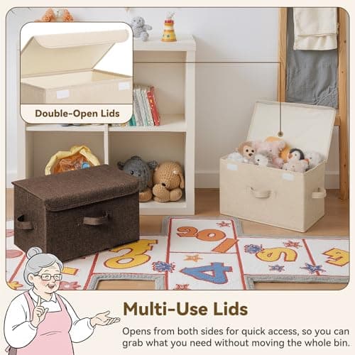 GRANNY SAYS Stoarge Basket with Lid, Decorative Storage Boxes, Closet Storage Bins for Clothes, Collapsible Stackable Organization, Khaki&Brown, 2-Pack - Thumbnail 4
