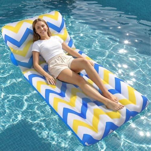 Jasonwell Inflatable Pool Float Adult - Ultra-Comfort Soft Fabric Pool Floaties Lounge Floats Floating Chair Raft with Adjustable Backrest Air Water Lounger Tanning Float for Pool Beach Party (Zigzag) - Image 1