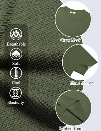 COOFANDY Mens Dress T Shirts Short Sleeve Knit T Shirt Casual Summer Shirt Crewneck Tshirts Army Green - Thumbnail 6