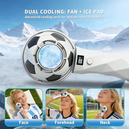 NAACOO World Cup Trophy Portable Handheld Fan,3000mAh USB-C Rechargeable Battery, 14000RPM Turbo Fan,Digital Display,High Speed Cooling Fan,Portable Fan for Soccer Fans,Camping,Outdoor,Travel,Vacation - Thumbnail 4