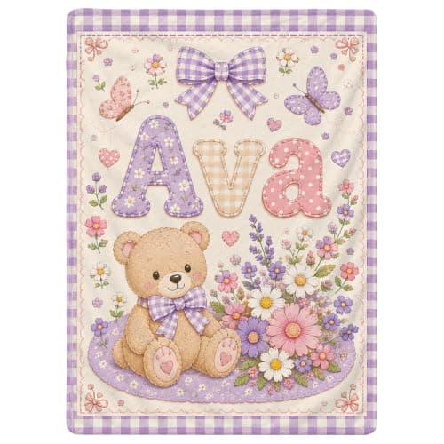 Kreiphantom Personalized Baby Blanket with Name, Custom Baby Blankets, Gift for Boy Girl, Ship Next Day, Customized Name, Baby Essentials, Bear Design