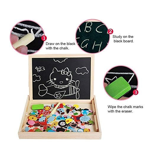 Wooden Toy Magnetic Board Puzzle Games , Double Side Jigsaw &Drawing Sketchpad Writing Dry Erase Board Chalkboard Educational Toys for Kids - Thumbnail 3