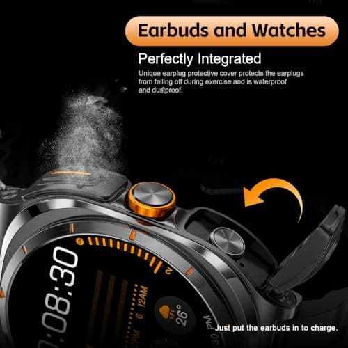 FANCHENGZI Smartwatch with Earbuds(Answer&Make Calls) IP67 Water Resistant Watch(2 Straps), Sports Watches 100+ Sports Modes (Cycling/Fitness/Hiking), DIY Watch Faces for Men Dad Husband (Silver) - Thumbnail 4