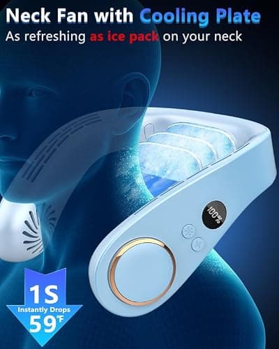 Portable Neck Fan Cooling Plate,Personal Fan Neck Hang Around,Powerful Airflow Shoulder Cooler,Fans To Wear Around Your Neck,Summer Menopause Fan Hot Flash Best Gifs for Outdoor Outside Indoor Blue - Thumbnail 2