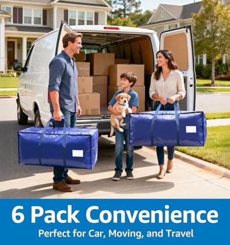 6 Pack Large Moving Bags Heavy Duty – Reusable Storage Bags with Zippers & Handles | Extra-Large Packing Bags for Moving Boxes, Clothes, Bedding, Holiday Décor & Home Storage - Thumbnail 4