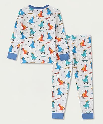 Joonberry Toddler Kids Soft Bamboo Viscose Long Sleeve Top and Pants Clothing Set–2-Piece 2-9Y Boys Girls Outfit（Dinosaur, 4-5Y - Thumbnail 2