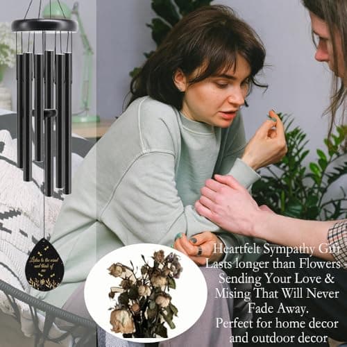 JMsuertes Memorial Sympathy Wind Chimes for Outside Clearance, Dragonfly Wind Chimes for Loss of Loved One Mother Father,Bereavement/Condolence/Remembrance/Memorial/Funeral Gift Idea,32in Wooden,Black - Thumbnail 5