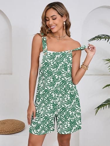 Moodclo Jumpsuits For Women Green Dandelion X-Large Summer Short Overalls Casual Sleeveless Adjustable Loose Women's Rompers with Pockets 2026 - Thumbnail 3