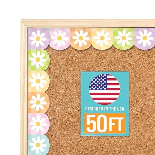 50ft Bulletin Board Borders Trim - Classroom Borders for Bulletin Board Decorations, Teacher Supplies for Classroom Decor Preschool, Kindergarten & Elementary, Floral Scalloped Boarders