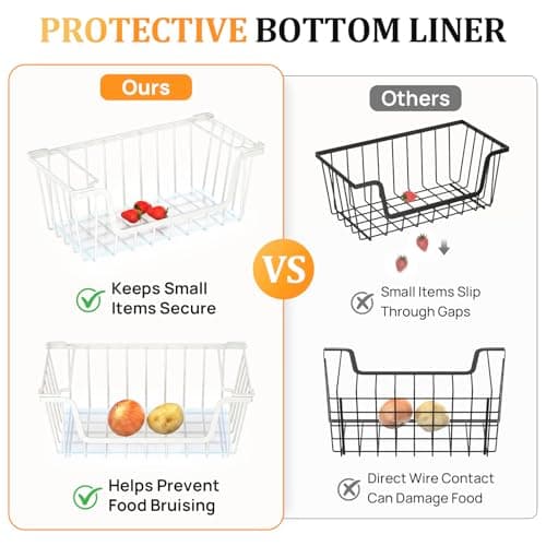 SUNALLY Stackable Storage Bins 4 Pcs Wire Baskets for Pantry Organizers and Storage, Vegetable Fruit Storage Basket for Countertop Organizer,Kitchen Baskets for Onion Potato Snack Cans Storage,White - Thumbnail 3