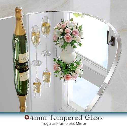 Mestikits 48"x22" Irregular Frameless Oval Wavy Bathroom Entryway Wall Mirror, Asymmetrical 0.59" inch Beveled Mirror with 4MM HD Shatter-Proof Mirror for Living Room. Hung Horizontally or Vertically - Thumbnail 6
