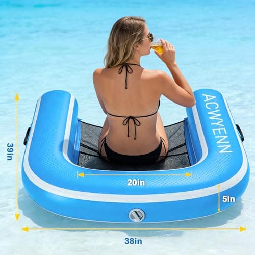 ACWYENN Inflatable Hangout Chair, Floating Pool Chair, Lounge Chair, Lake Floats (1 Pack-Sky Blue) - Thumbnail 4