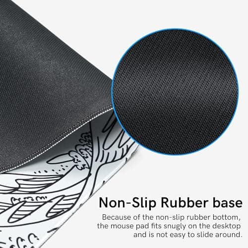 Large Gaming Mouse Pad for Desk,Kanagawa XXL Mouse Pad 35.4x15.7 Inch,Waterproof Desk Pad,Non-Slip Rubber Base Mice Pad,Keyboard Pad Computer Mat,White Mouse pad - Thumbnail 5