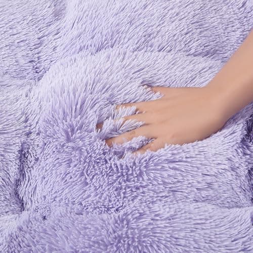 EHEYCIGA Fluffy Dog Crate Bed for Small Dogs, Plush Faux Fur Crate Pad, Calming Anti Anxiety Small Dog Bed, Washable Soft Warm Mat with Non-Slip Bottom, Purple - Thumbnail 5
