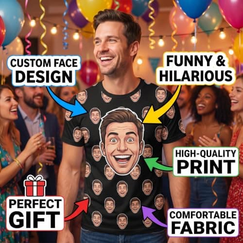 Personalized Prank Photo Customized T-Shirt - Customized Clothing Featuring Your Photo | Suitable for Parties, Gatherings, as a Surprise Appearance Black - Thumbnail 6