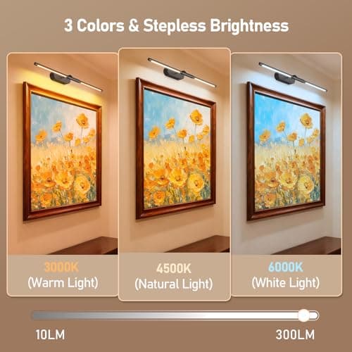 Glendan Wireless Picture Light for Wall: 24" Rechargeable Art Light with Remote & Timer, 8000mAh Battery Operated Poster Lights, 3 Color Modes & 3 Brightness Levels for Pictures, Gallery, Frame - Thumbnail 4