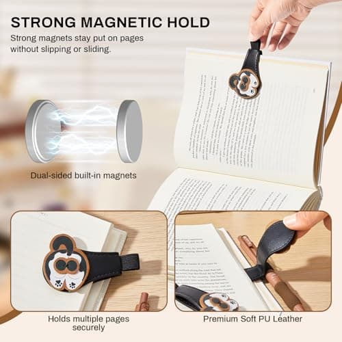 2Pcs Magnetic PU Leather Bookmarks Gift Box, Cute Cat Book Marks for Reading Women, Magnetic Bookmark Set with Double-Sided Magnets, Book Club Gifts for Women, Bookish Gifts - Thumbnail 2
