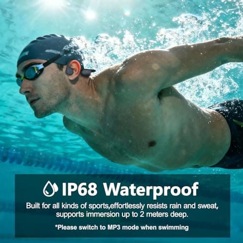 Roujune Bone Conduction Headphones IPX8 Waterproof Swimming Headphones Open Ear Headphones with MP3 Mode 32GB Memory 8H Playtime Bluetooth 5.4 Ear Buds Secure Fit for Running and Fitness (Gray) - Thumbnail 2
