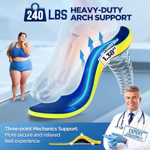 240+lbs Plantar Fasciitis Relief Insoles Men PORON Shoe Inserts for Women - Thumbnail 4
