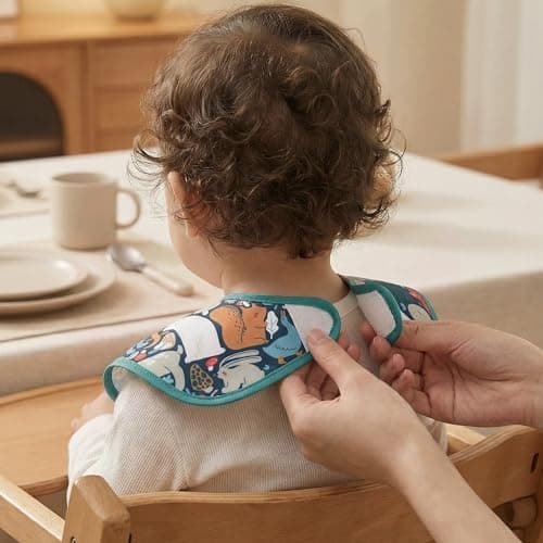 CIVARUA KIDS 3-Pack Waterproof Baby Bibs for Eating - Mess Proof Lightweight Toddler Feeding Bibs with Large Food Catcher, Food-Grade Baby Eating Essentials, Easy to Put On & Clean(Green Animals) - Thumbnail 3