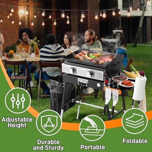 AOKEMAi Grill Tables for Outside, Blackstone Griddle Stand with Trash Holder - Fit 17” or 22” Other Tabletop Grill, Folding Portable Ninja Grill Stand& Blackstone Table for Outdoor Tailgate, Camping - Thumbnail 2