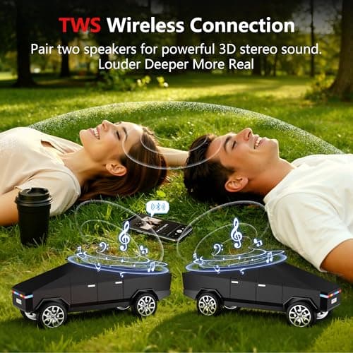 AONOX Cybertruck Bluetooth Speaker Toy for Car Desk Gaming & Outdoor Easter Parties Easter Basket Stuffers Gift for Kids & Car Lovers Car Speaker with FM Radio USB/TF TWS Stereo LED Lights - Thumbnail 3