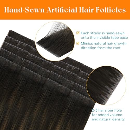 Sunny Hair Invisible Injected Tape in Hair Extensions Human Hair, 50g 16inch 20Pcs Brown Balayage Light Brown, Invis Edge Tape, Seamless Straight Hair Extensions for Travel - Thumbnail 2