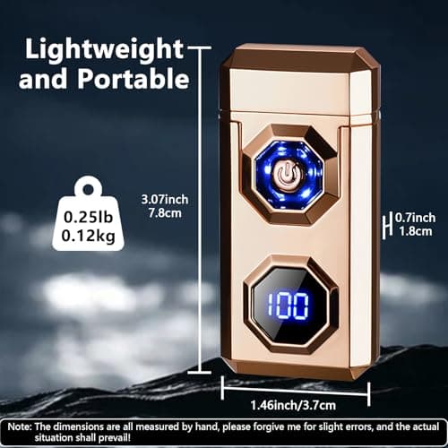 BABOBIU Electric Lighter Arc Plasma Lighter - Luxury Gold Finish, LED Emergency Lighting, USB Rechargeable with Ignition Count Display, Zinc Alloy Body for Survival, Vintage Style, Gifts (Gold) - Thumbnail 6
