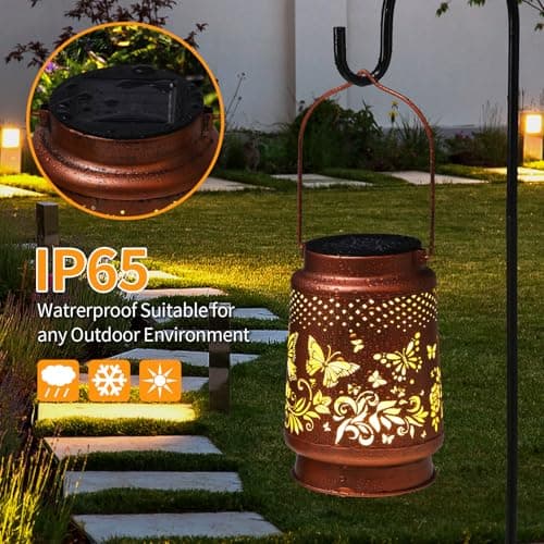Solar Lanterns Outdoor Waterproof Butterfly Garden Decor Birthday Gifts for Women Mom Grandma, Hanging Solar Lights Metal Lantern Decoration Outside for Yard, Patio, Backyard, Porch - Thumbnail 5