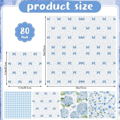 80Pcs Blue Floral Napkins, 6.5 In Hydrangea Napkins 2 Ply Vintage Decorative Napkin Flower Napkin for Decoupage, Tea Party, Birthday, Baby Shower, Wedding - Thumbnail 2