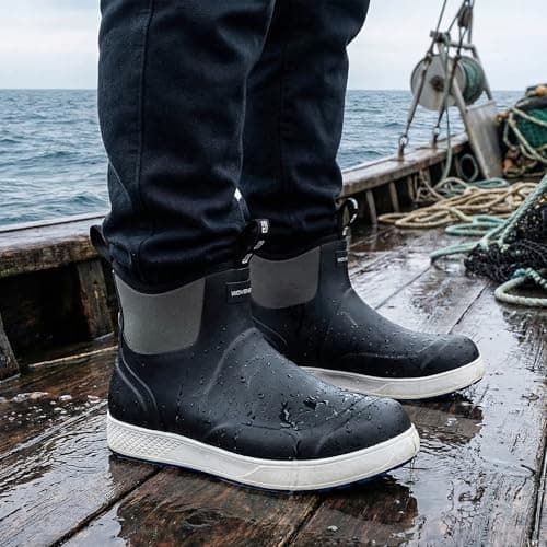 WOVENPAK Deck Boots for Men, Rain Boots Men, Waterproof Fishing Boot, Mens Deck Boots, Anti-slip Rubber Work Ankle Rain Boot Shoes for Outdoor Fishing, Boating, Size 11 - Thumbnail 2
