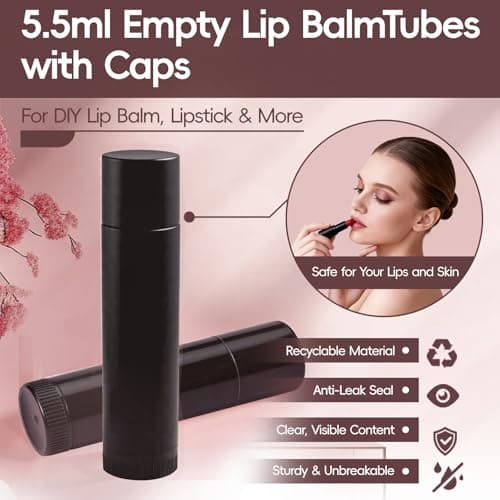 Pilloze 50pcs Lip Balm tubes Empty, 5.5ml (3/16 Oz), Black Lip Balm Container Bulk with Caps, Perfect for Kip Balm, Lip Gloss,Eeodorant, Chapstick, BPA Free & Leak Free, Portable (50, Black) - Thumbnail 2