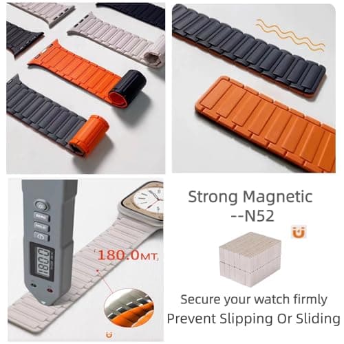 Magnetic watchband Compatible with Apple Watch Ultra 3/2/1 Band 42mm 41mm 40mm 38mm Sport Silicone Replacement Wristband Strong Magnet link for iWatch Series 11/10/9/8/7/6/5/4/3/2/1 SE 3/2/1,Blue - Thumbnail 4