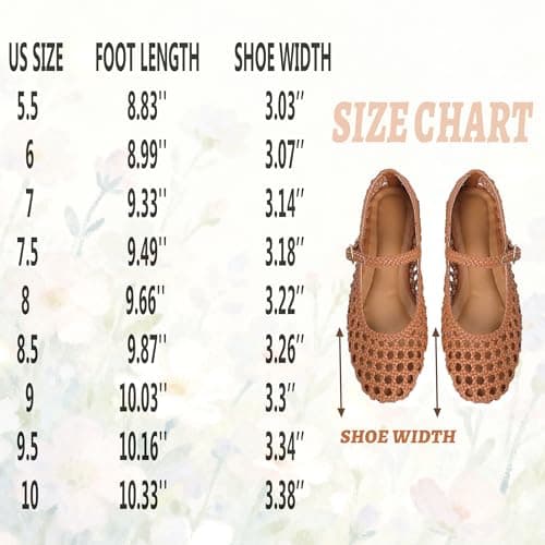 Brown Woven Ballet Flats for Women Round Toe Mesh Flats Buckle Strap Flat Shoes Comfortable Mary Jane Dressy Mesh Shoes Casual Ballerina Mary Janes Size 9.5 - Thumbnail 6
